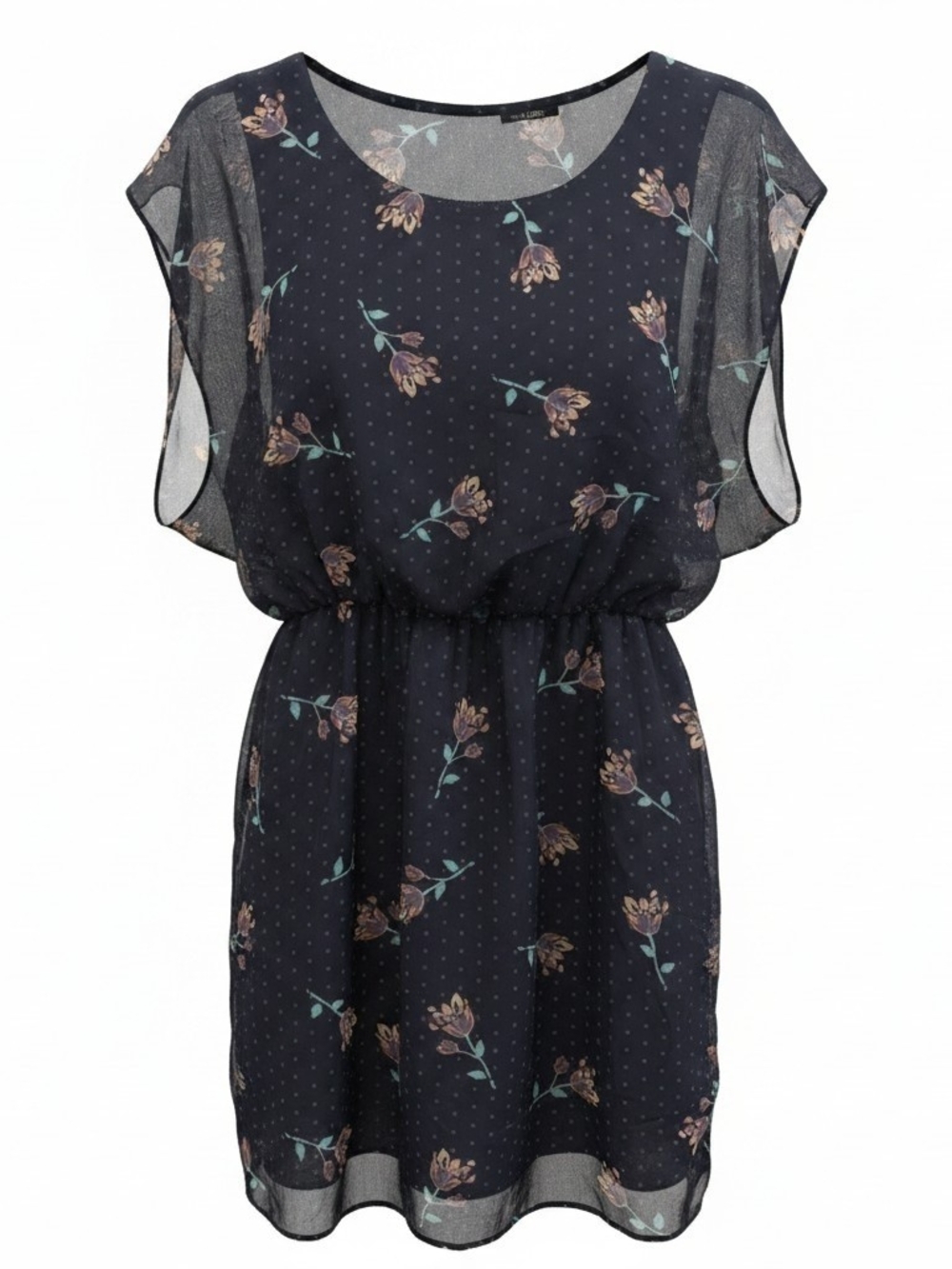 Floral Chiffon Blouson Dress in Navy